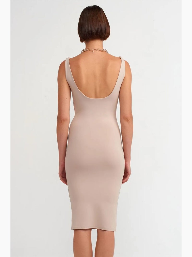Vestido midi ajustado sin mangas dilvin Beige arcilla - Kiabi