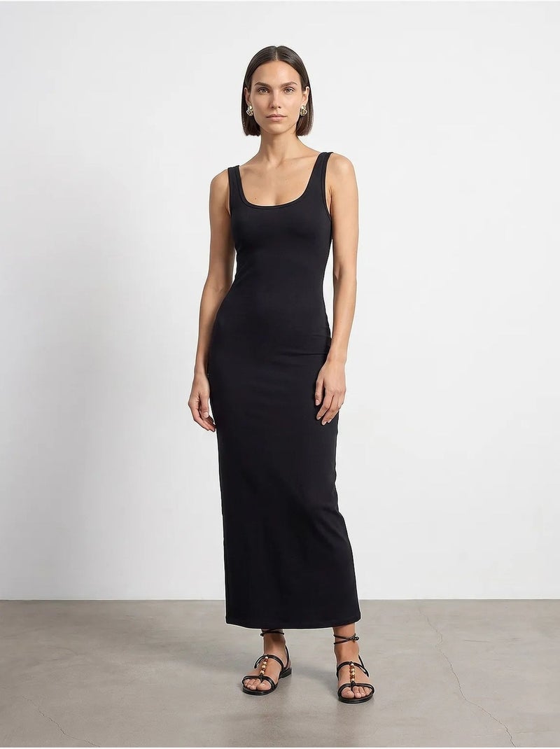 Vestido midi ajustado sin mangas dilvin Negro - Kiabi