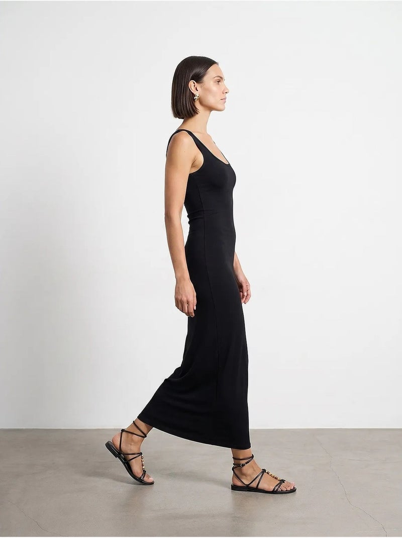 Vestido midi ajustado sin mangas dilvin Negro - Kiabi