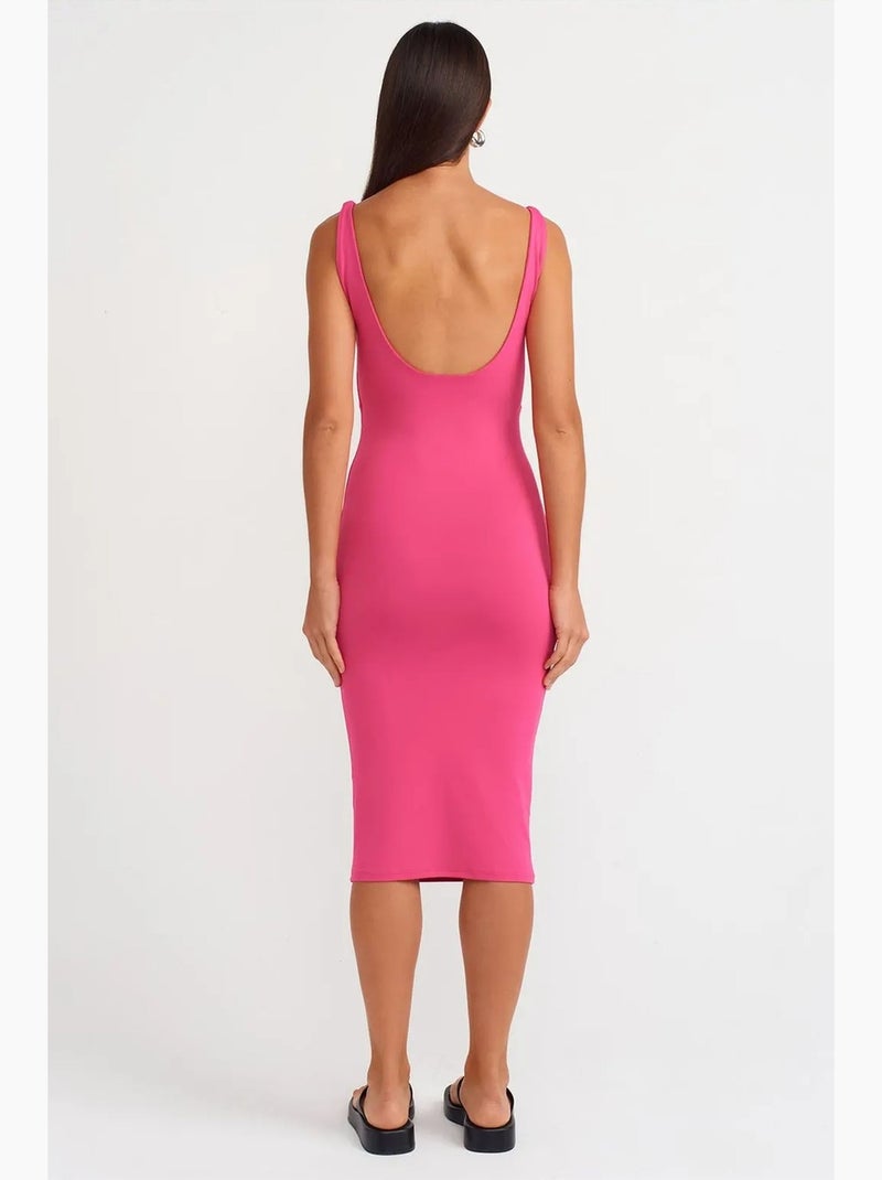 Vestido midi ajustado sin mangas dilvin Rosa fluo/Solinotes - Kiabi