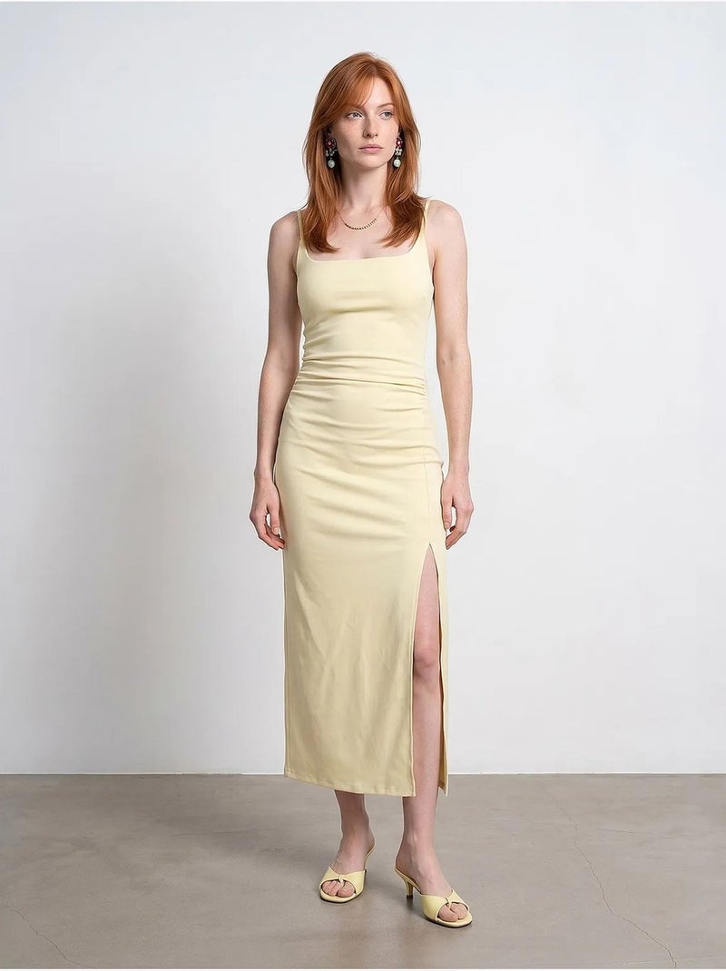Vestido midi ajustado sin mangas para mujer dilvin Amarillo limón - Kiabi