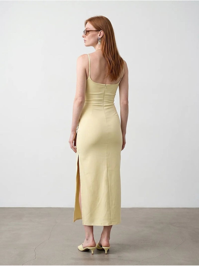 Vestido midi ajustado sin mangas para mujer dilvin Amarillo limón - Kiabi