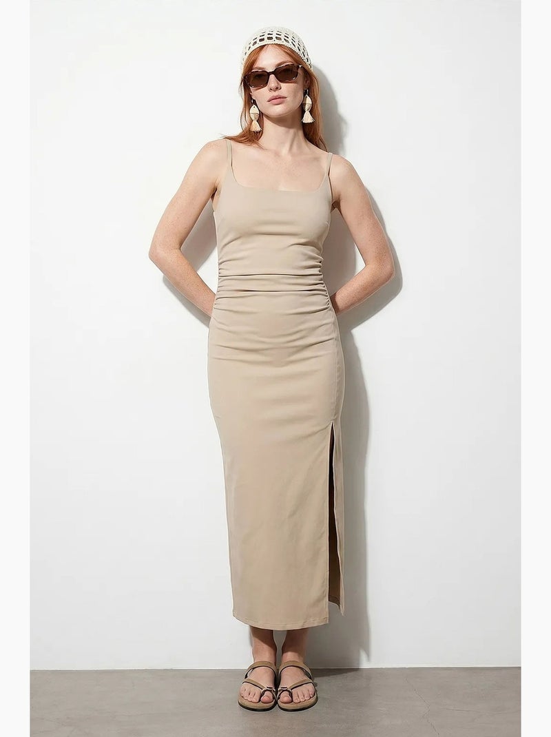 Vestido midi ajustado sin mangas para mujer dilvin Beige arcilla - Kiabi