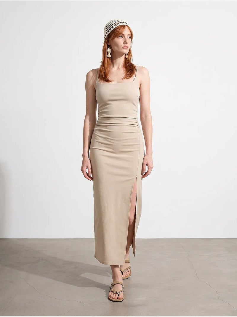 Vestido midi ajustado sin mangas para mujer dilvin Beige arcilla - Kiabi