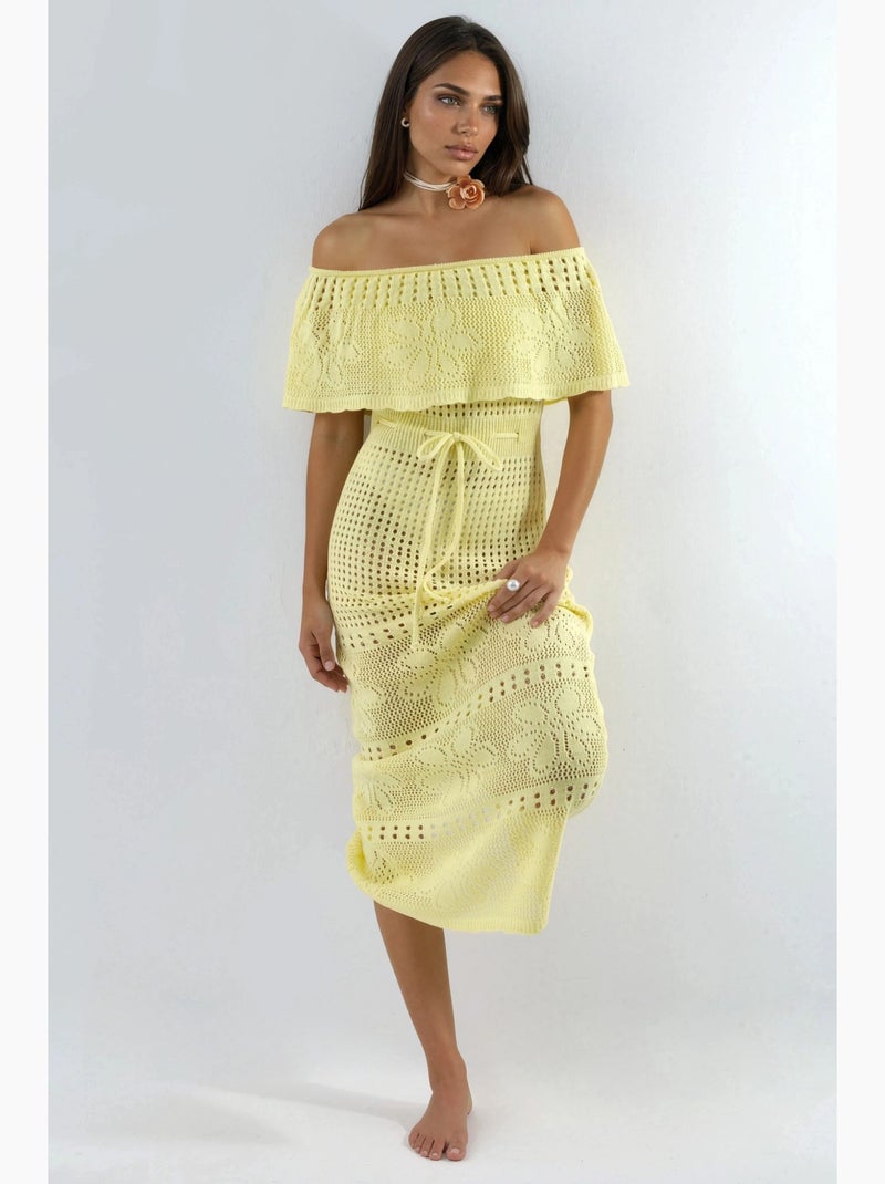 Vestido midi ajustado sin tirantes con estampado hiccup Amarillo limón - Kiabi