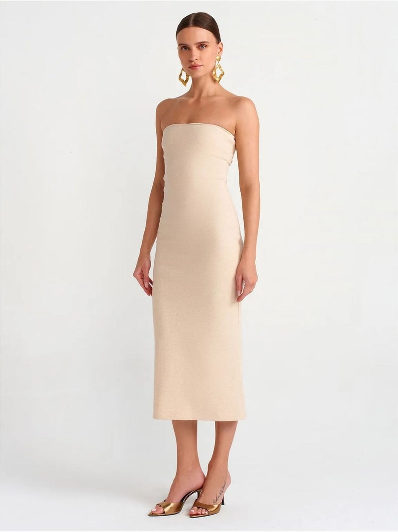 Vestido midi ajustado sin tirantes dilvin Beige arcilla - Kiabi