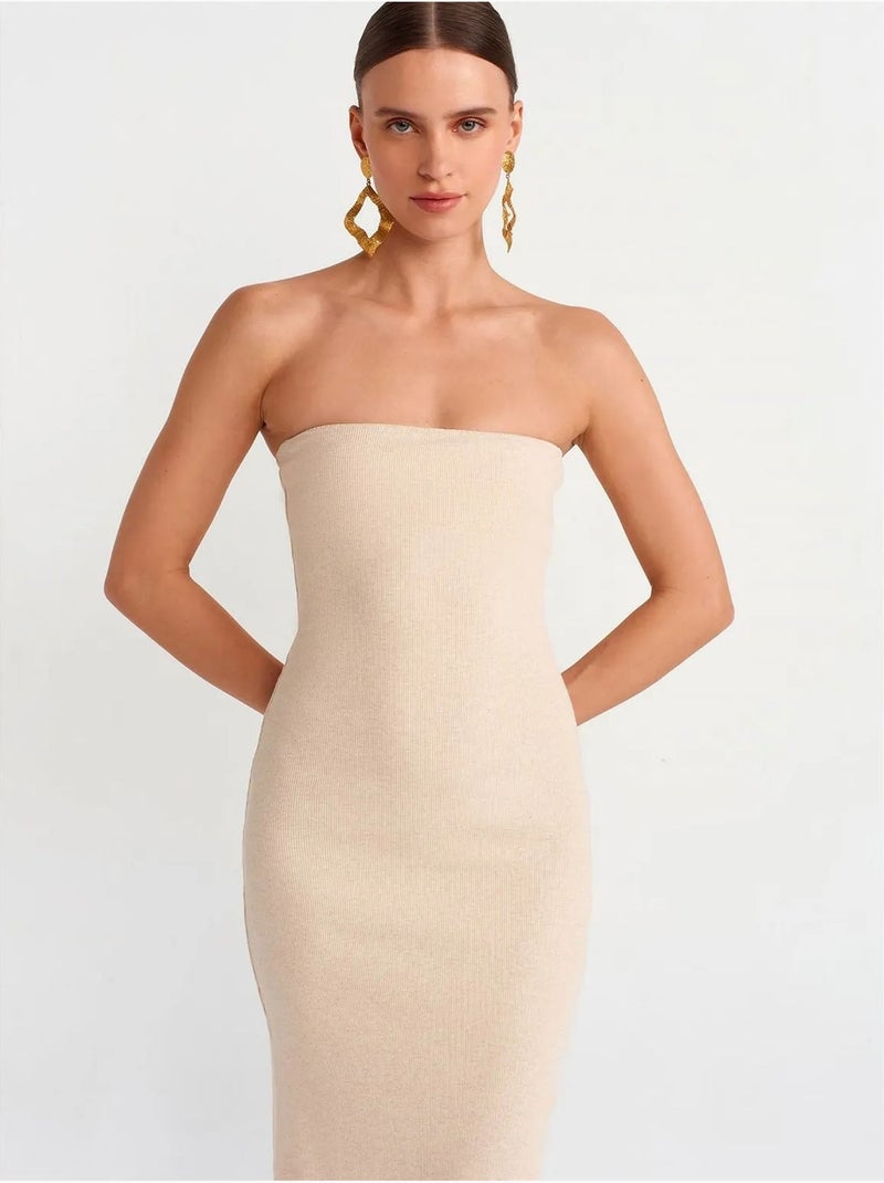 Vestido midi ajustado sin tirantes dilvin Beige arcilla - Kiabi