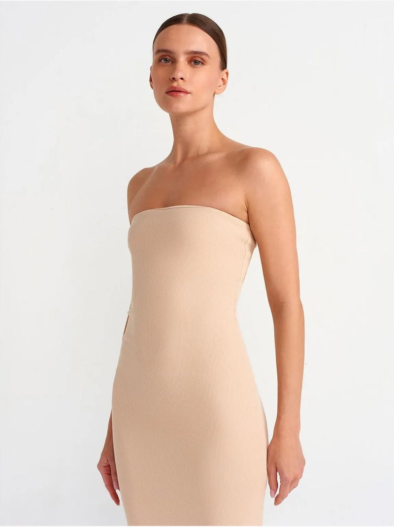 Vestido midi ajustado sin tirantes dilvin Beige arcilla - Kiabi