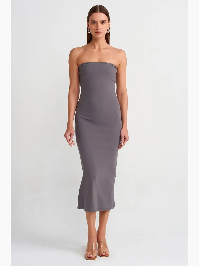 Vestido midi ajustado sin tirantes dilvin Gris negro - Kiabi