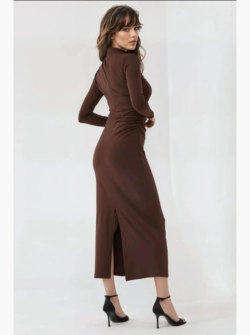 Vestido midi ajustado y drapeado hiccup Marrón - Kiabi