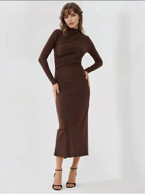 Vestido midi ajustado y drapeado - Kiabi Vestido midi ajustado y drapeado - Kiabi