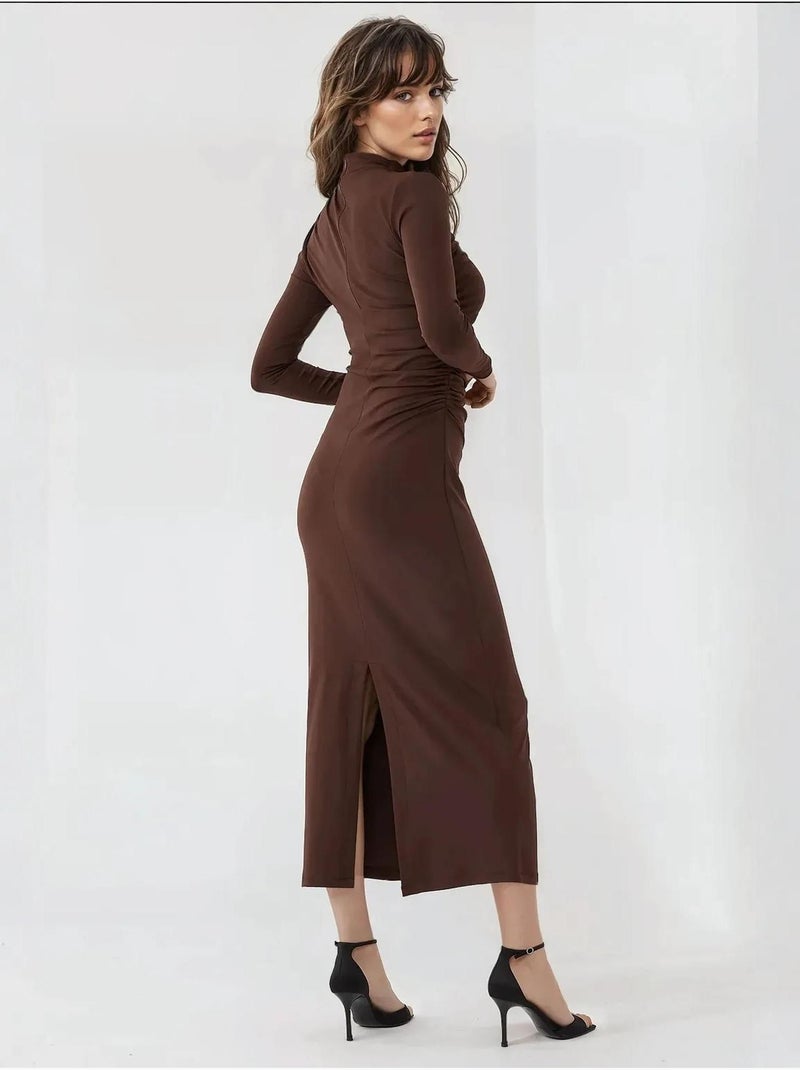 Vestido midi ajustado y drapeado Marrón - Kiabi