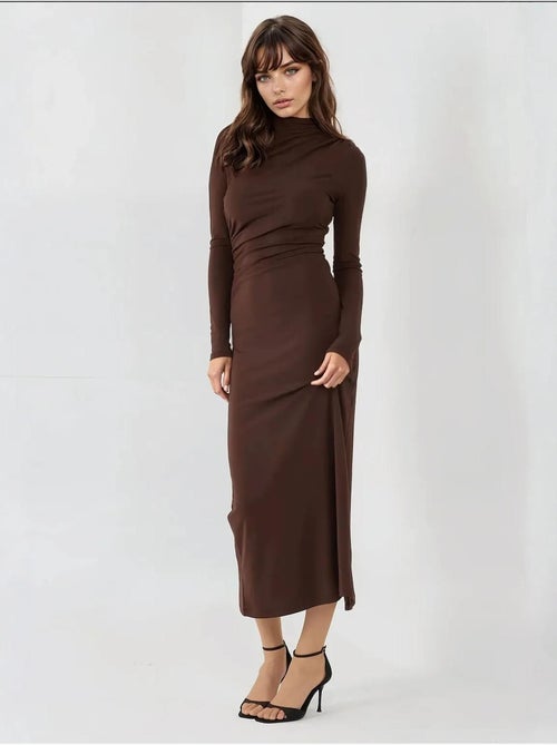 Vestido midi ajustado y drapeado - Kiabi Vestido midi ajustado y drapeado - Kiabi