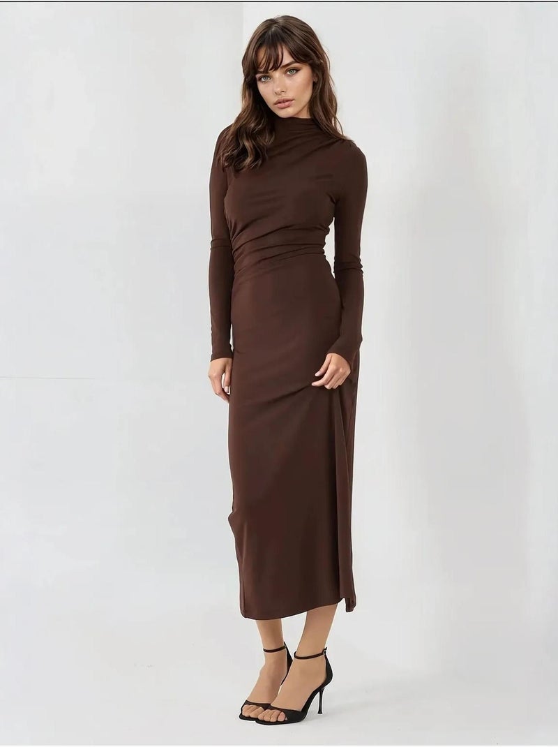 Vestido midi ajustado y drapeado Marrón - Kiabi