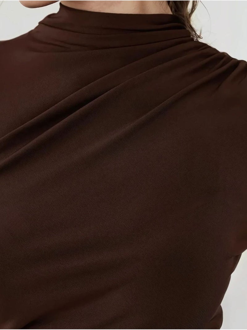 Vestido midi ajustado y drapeado Marrón - Kiabi