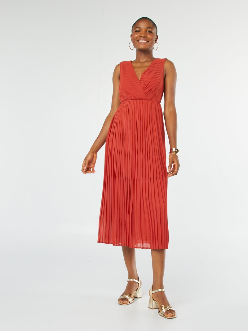 Vestido midi ancho y plisado NARANJA - Kiabi