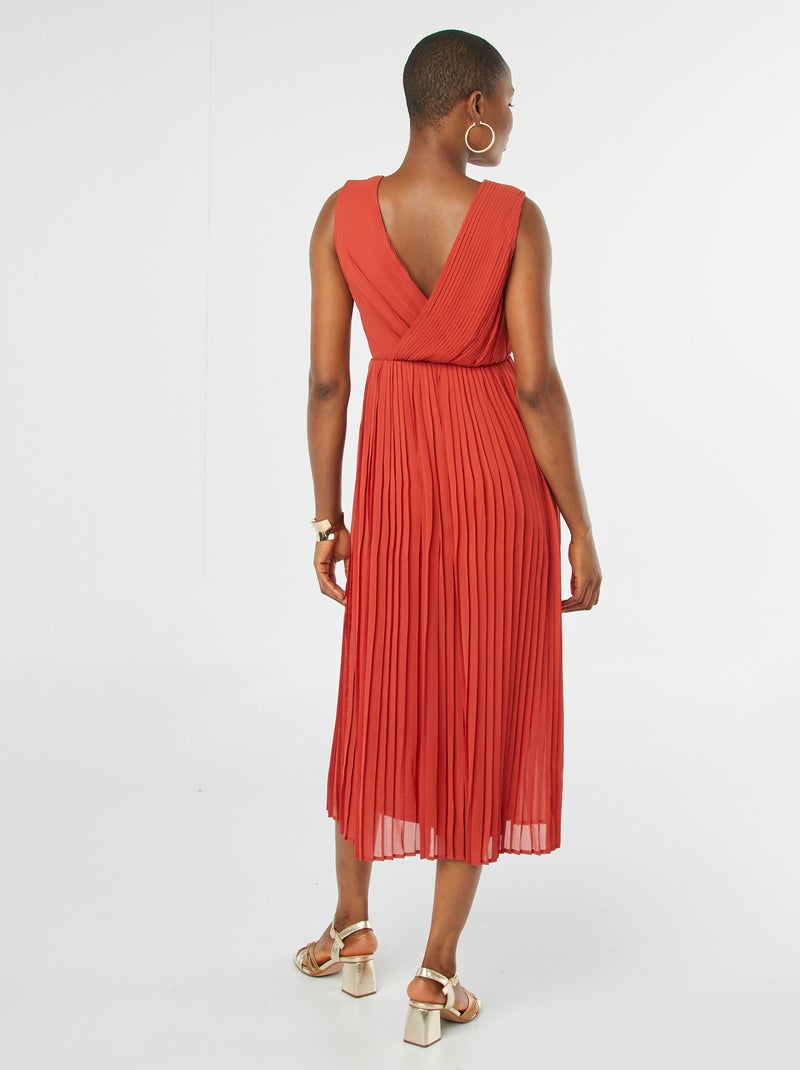 Vestido midi ancho y plisado NARANJA - Kiabi
