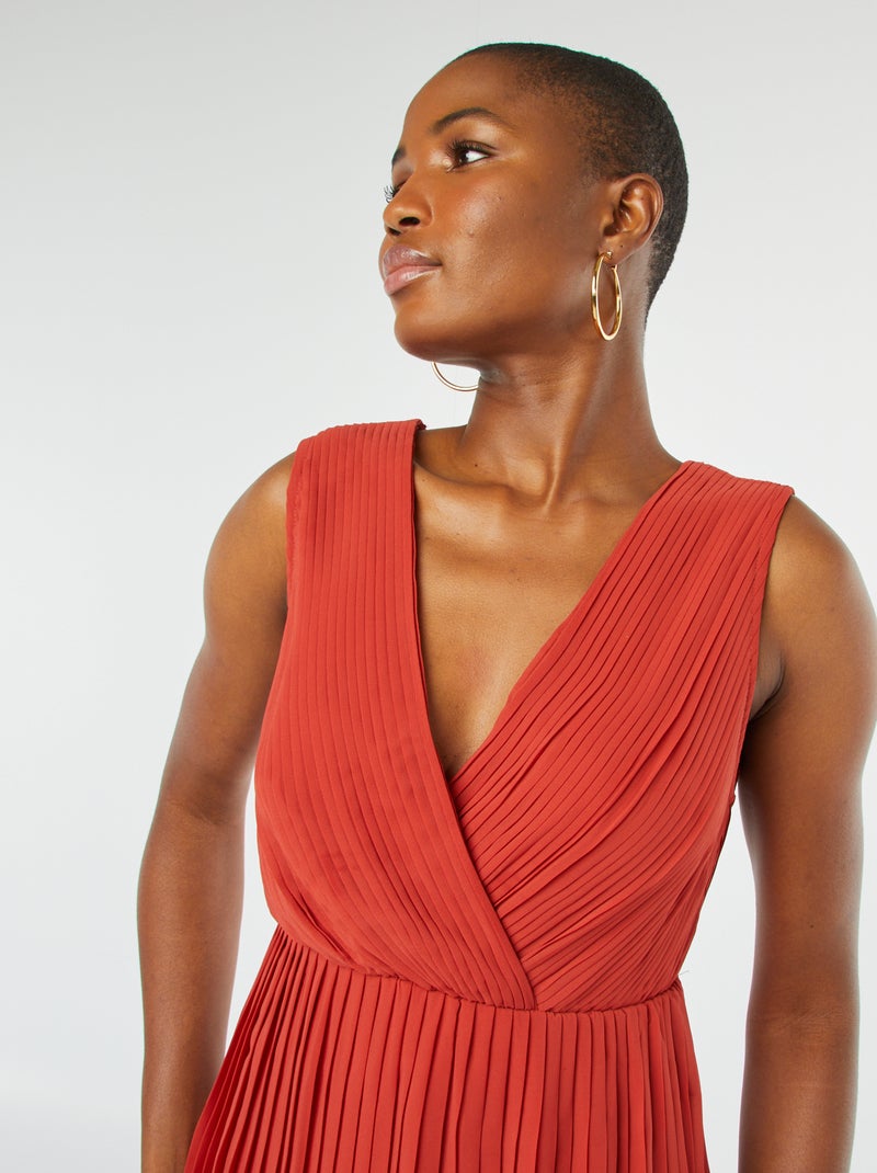 Vestido midi ancho y plisado NARANJA - Kiabi