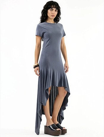 Vestido midi asimétrico con cuello redondo busem
