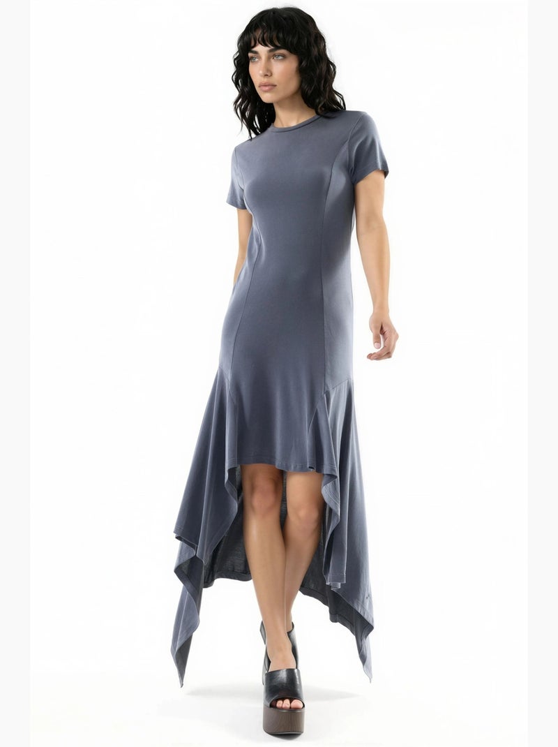 Vestido midi asimétrico con cuello redondo busem Gris oscuro - Kiabi