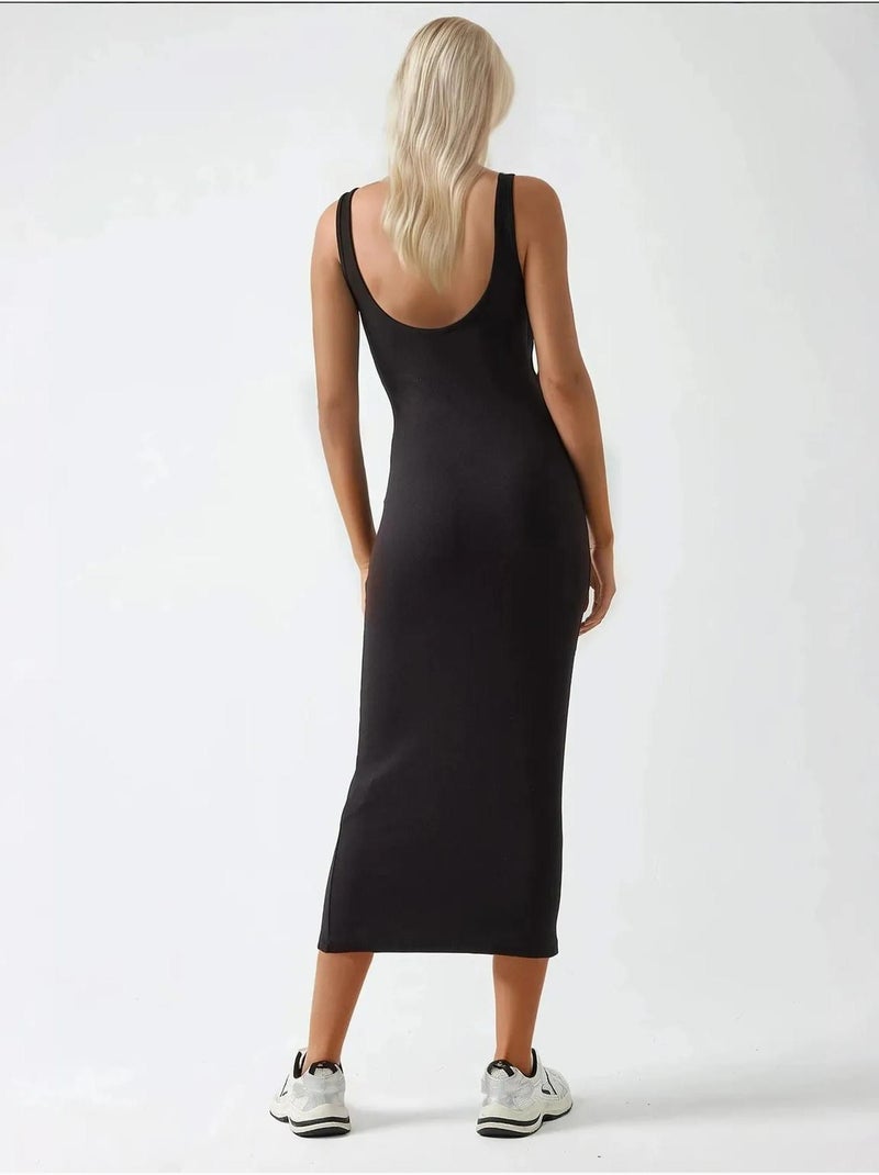 Vestido midi básico de tacto suave hiccup Negro - Kiabi