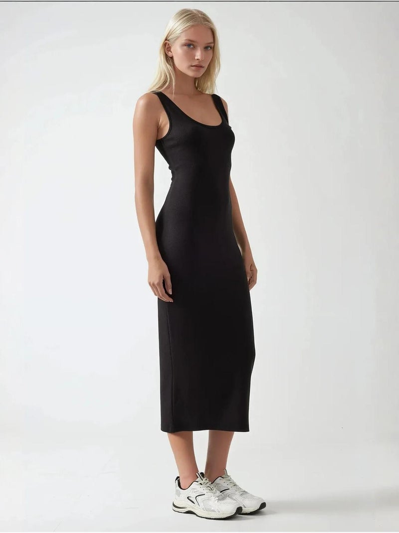 Vestido midi básico de tacto suave hiccup Negro - Kiabi