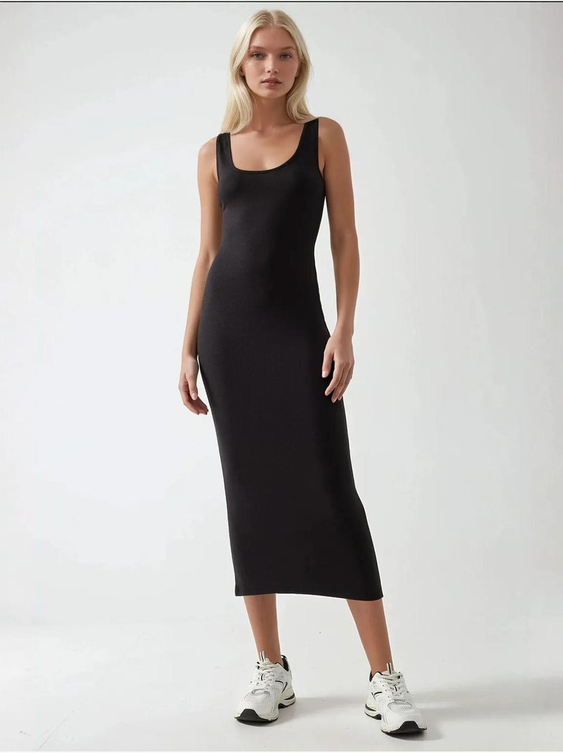 Vestido midi básico de tacto suave hiccup Negro - Kiabi
