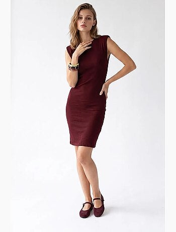 Vestido midi bodycon sin mangas a canalé mixray