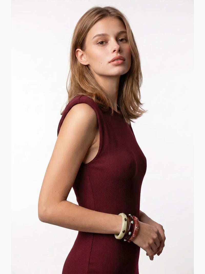 Vestido midi bodycon sin mangas a canalé mixray Rojo burdeos - Kiabi