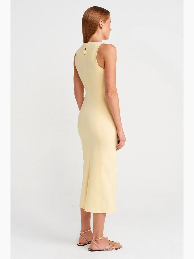 Vestido midi bodycon sin mangas con abertura dilvin Amarillo limón - Kiabi