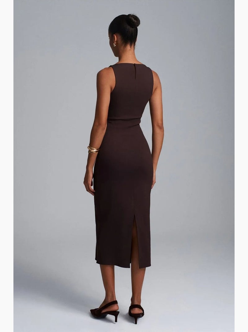 Vestido midi bodycon sin mangas con abertura dilvin Marrón oscuro - Kiabi