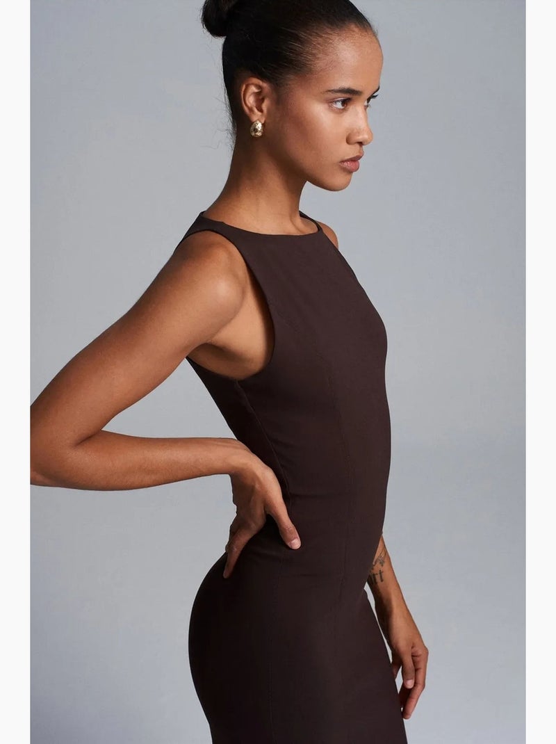 Vestido midi bodycon sin mangas con abertura dilvin Marrón oscuro - Kiabi