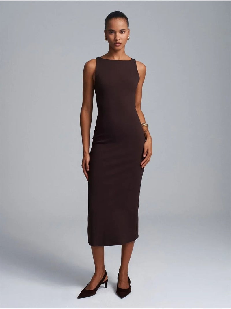 Vestido midi bodycon sin mangas con abertura dilvin Marrón oscuro - Kiabi