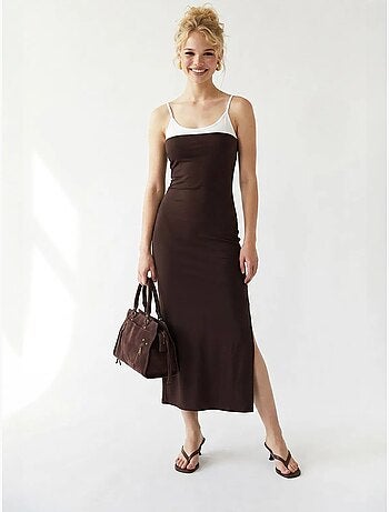 Vestido midi bodycon sin mangas con abertura mixray