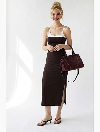 Vestido midi bodycon sin mangas con abertura mixray