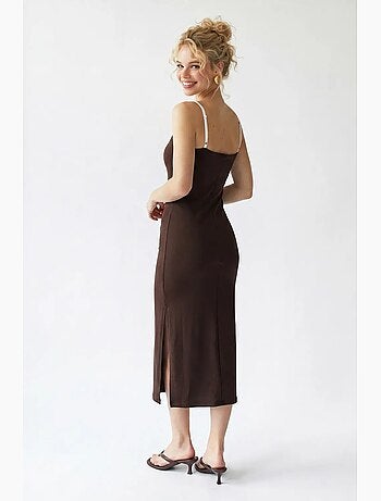 Vestido midi bodycon sin mangas con abertura mixray