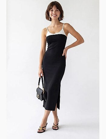 Vestido midi bodycon sin mangas con abertura mixray