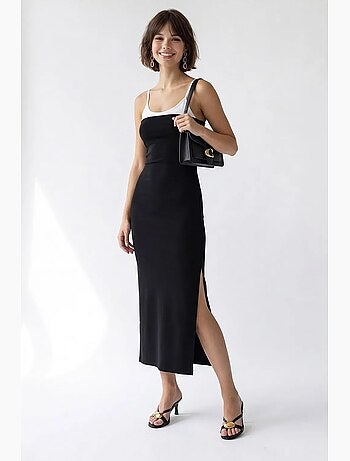 Vestido midi bodycon sin mangas con abertura mixray
