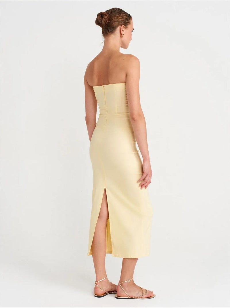 Vestido midi bodycon sin tirantes con abertura dilvin Amarillo limón - Kiabi