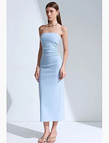 Vestido midi bodycon sin tirantes con abertura dilvin