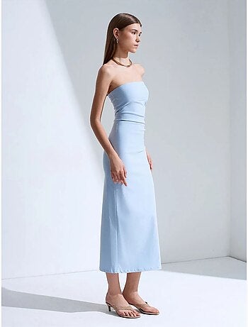 Vestido midi bodycon sin tirantes con abertura dilvin