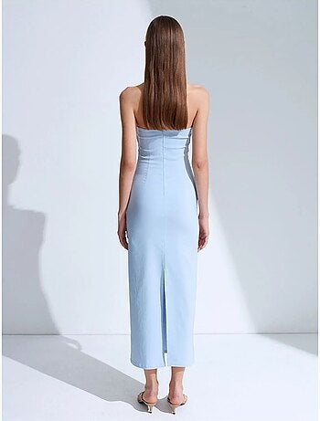 Vestido midi bodycon sin tirantes con abertura dilvin