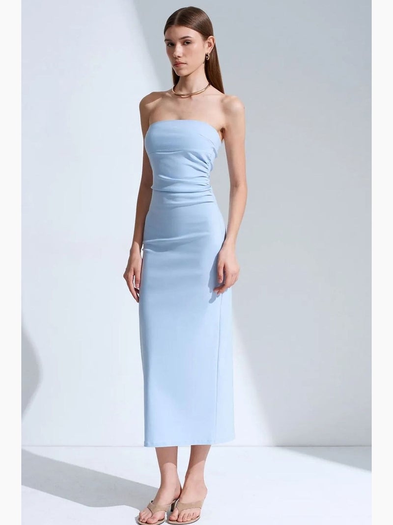Vestido midi bodycon sin tirantes con abertura dilvin Azul cielo - Kiabi