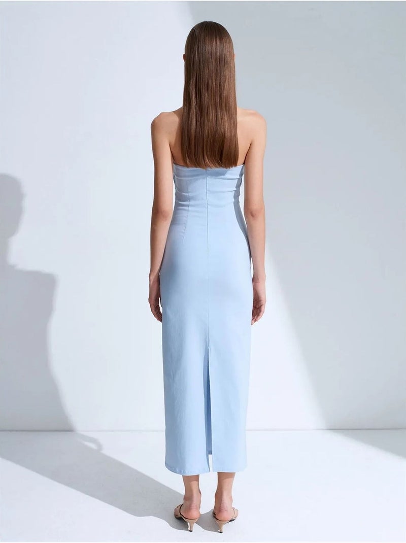 Vestido midi bodycon sin tirantes con abertura dilvin Azul cielo - Kiabi