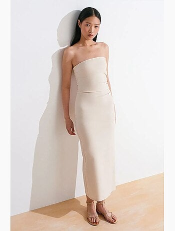 Vestido midi bodycon sin tirantes con abertura dilvin