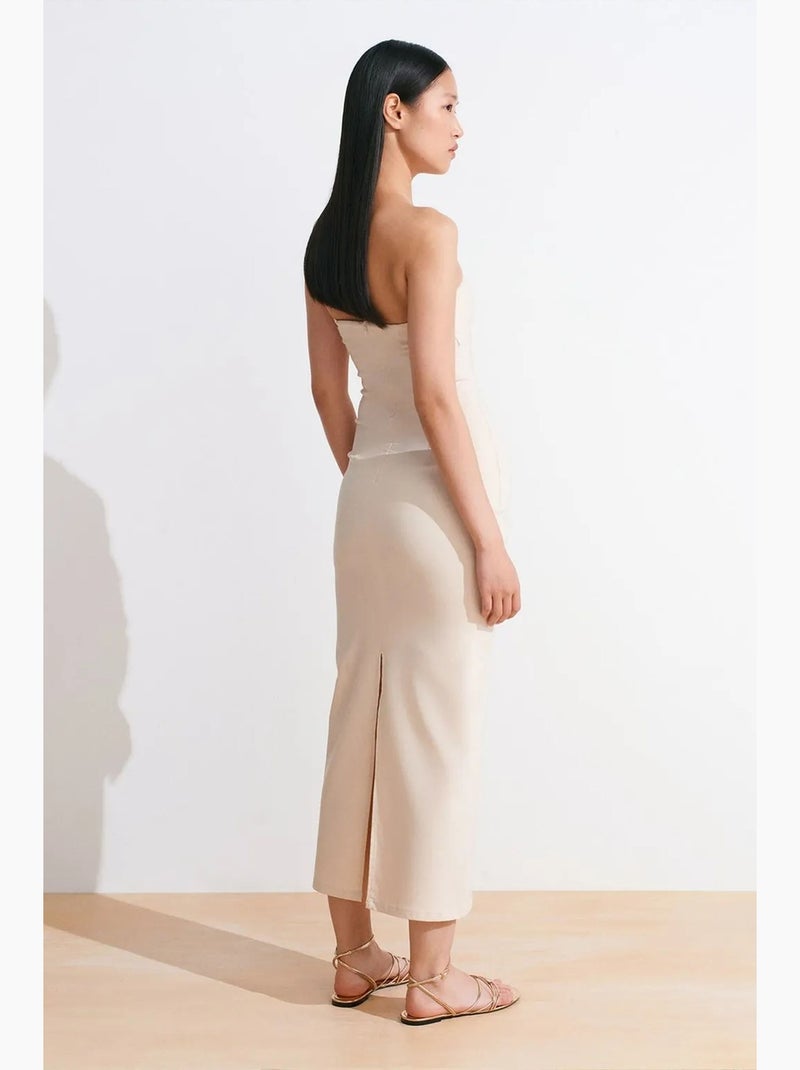 Vestido midi bodycon sin tirantes con abertura dilvin Beige arcilla - Kiabi