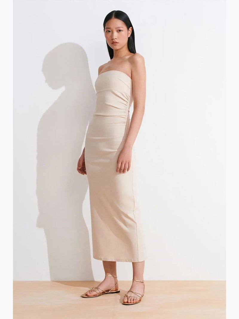 Vestido midi bodycon sin tirantes con abertura dilvin Beige arcilla - Kiabi