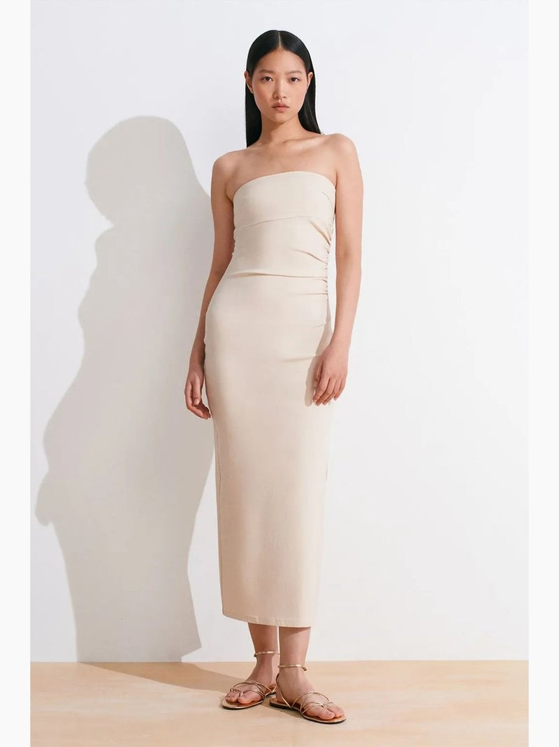 Vestido midi bodycon sin tirantes con abertura dilvin Beige arcilla - Kiabi