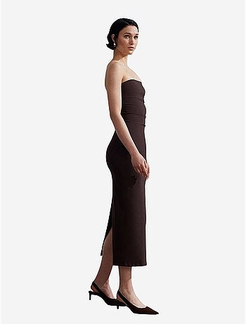 Vestido midi bodycon sin tirantes con abertura dilvin