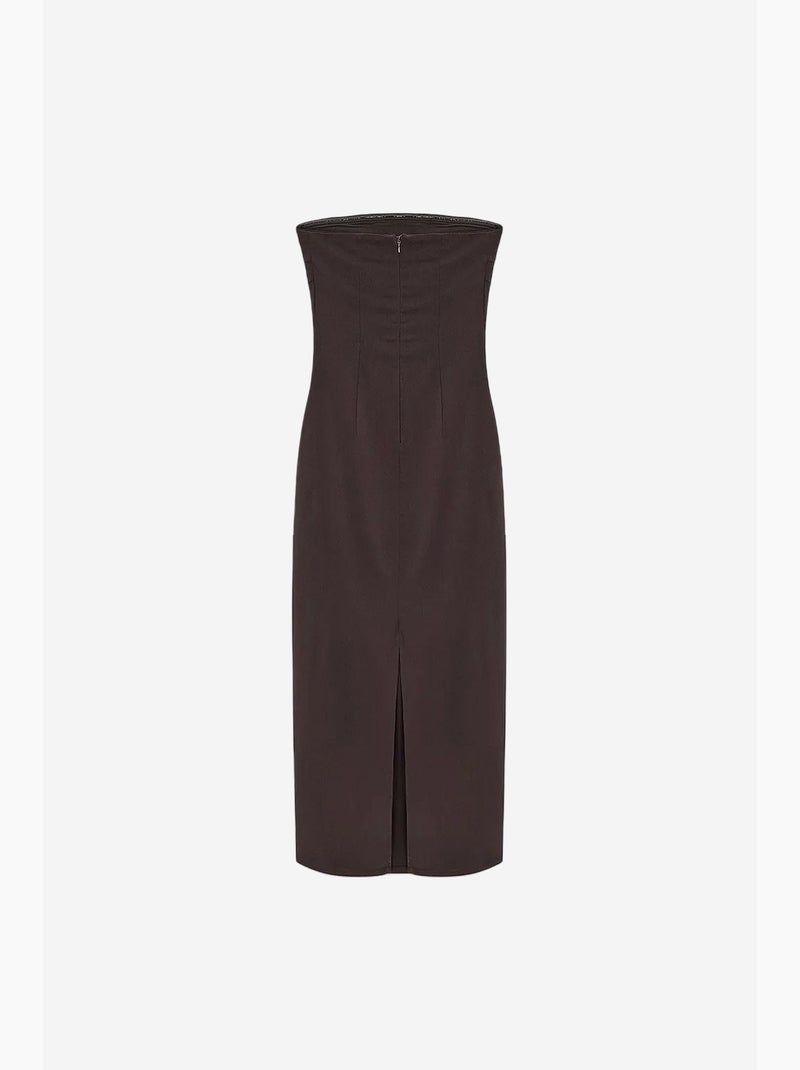 Vestido midi bodycon sin tirantes con abertura dilvin Marrón chocolate - Kiabi